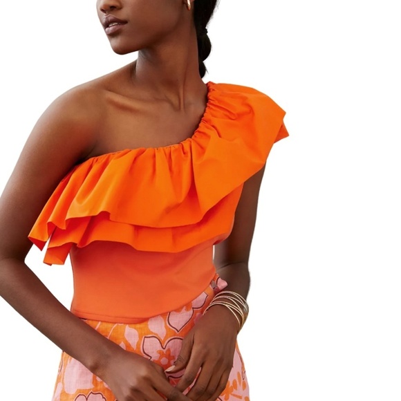 Anthropologie Sunday in Brooklyn Blouse Top One Shoulder Ruffle Flounce NWOT - Picture 3 of 16